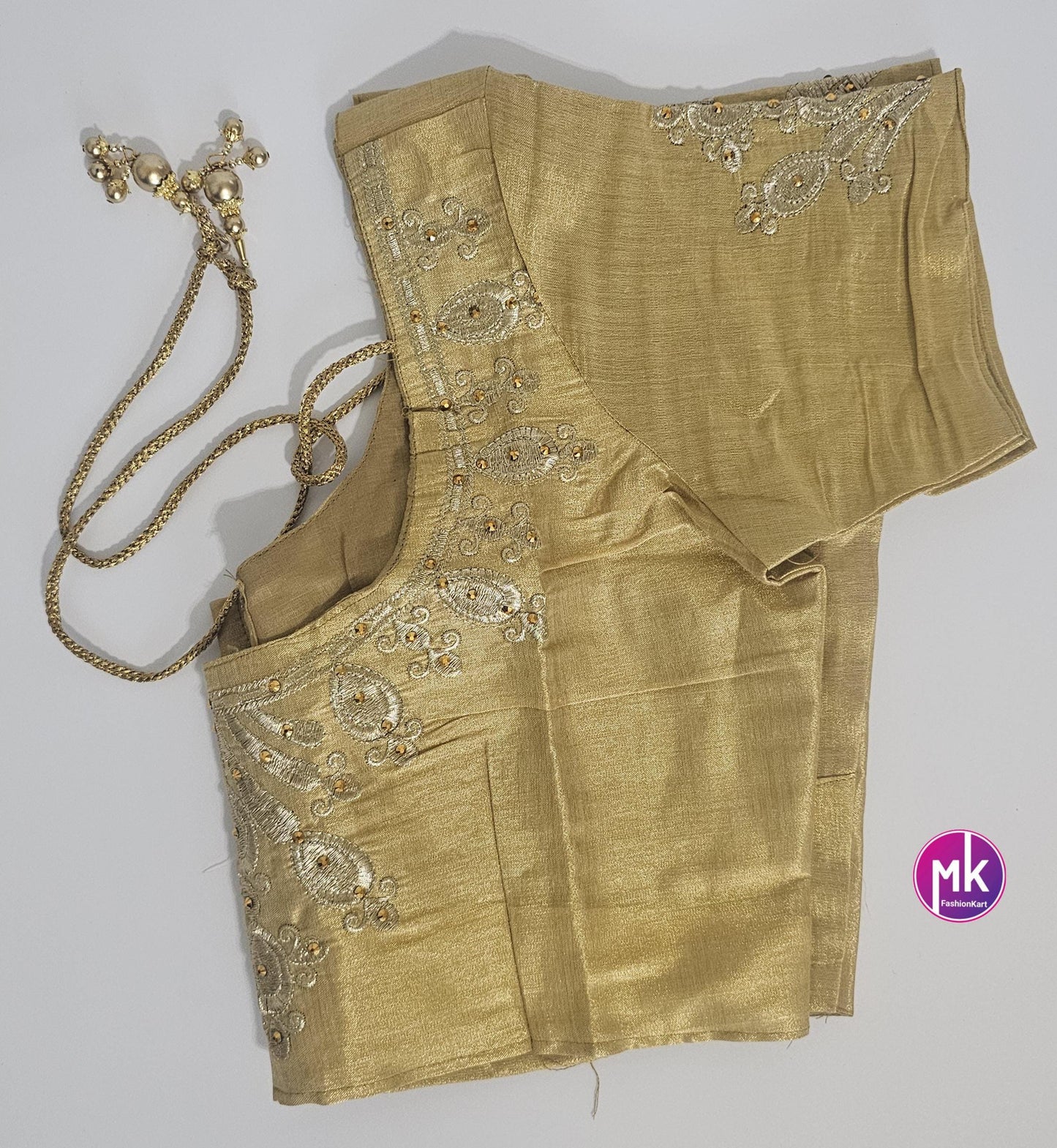 Golden Color Readymade Saree Blouse (BATCH 3) - Silk with Embroidery blouse - Size 36 - Saree/Lehenga Blouse - MK Fashionkart