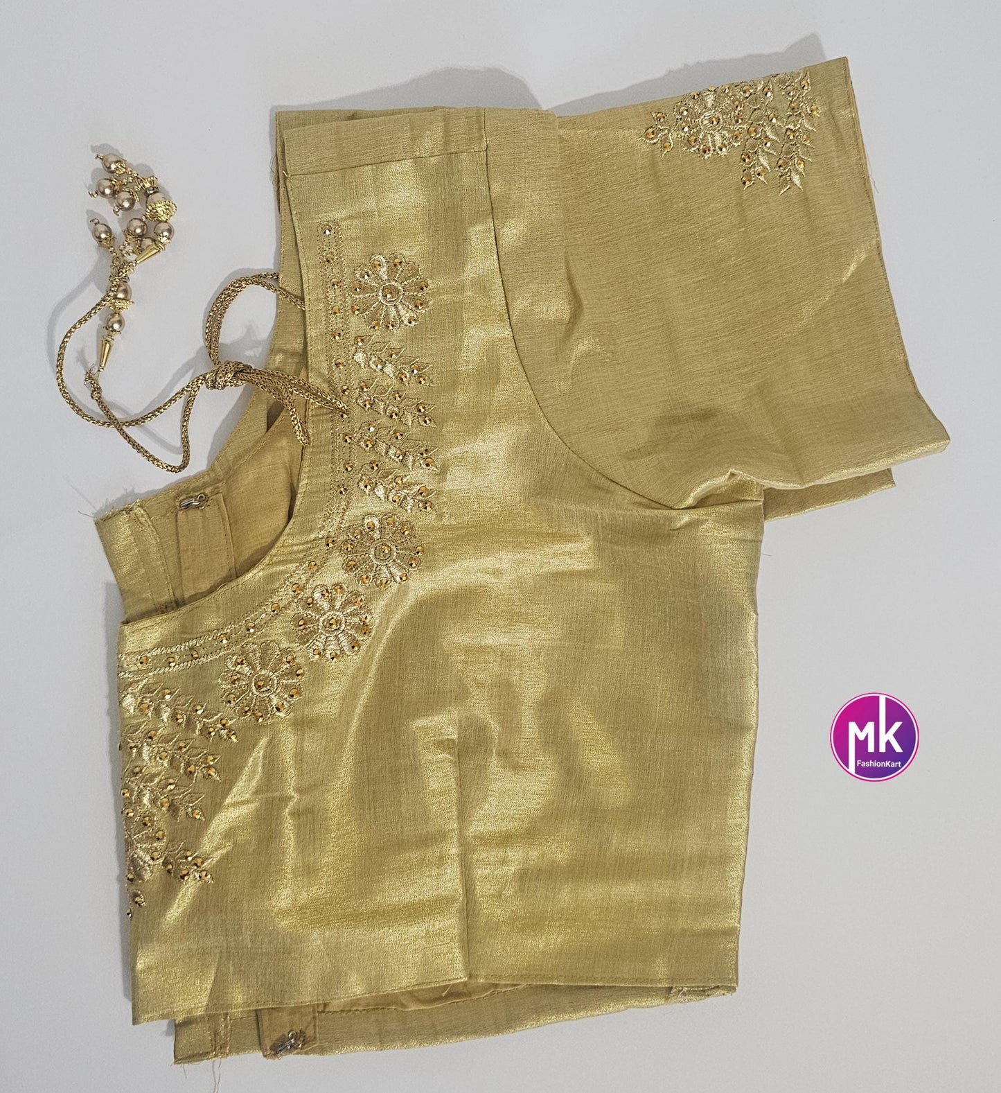 Golden Color Readymade Saree Blouse (BATCH 2) - Silk with Embroidery blouse - Size 44 - Saree/Lehenga Blouse - MK Fashionkart