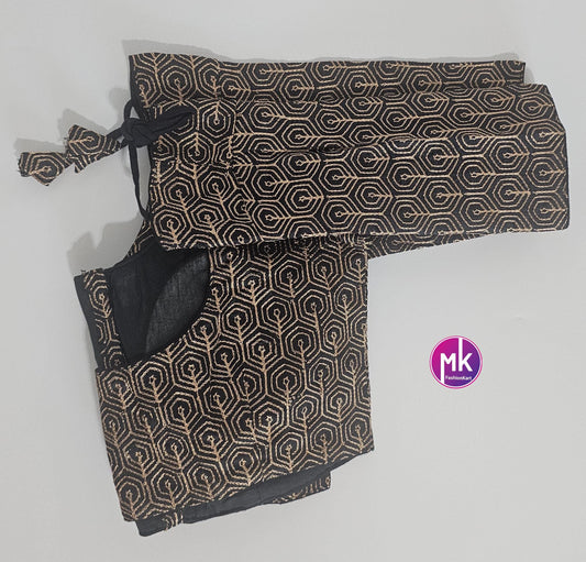 Readymade Saree Blouse - Cotton Black color with golden embroidery work for Sarees/Lehenga - Size 36" and 40" - MK Fashionkart