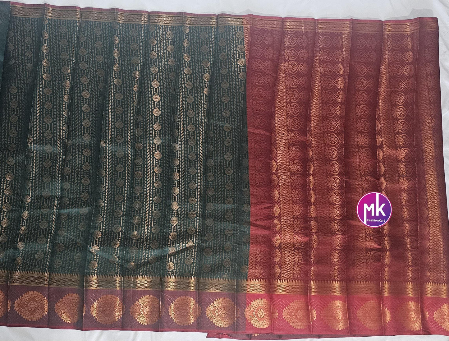 Traditionally designed Silk cotton sarees with Running blouse - Saree with running blouse - Partywear Saree - MK Fashionkart