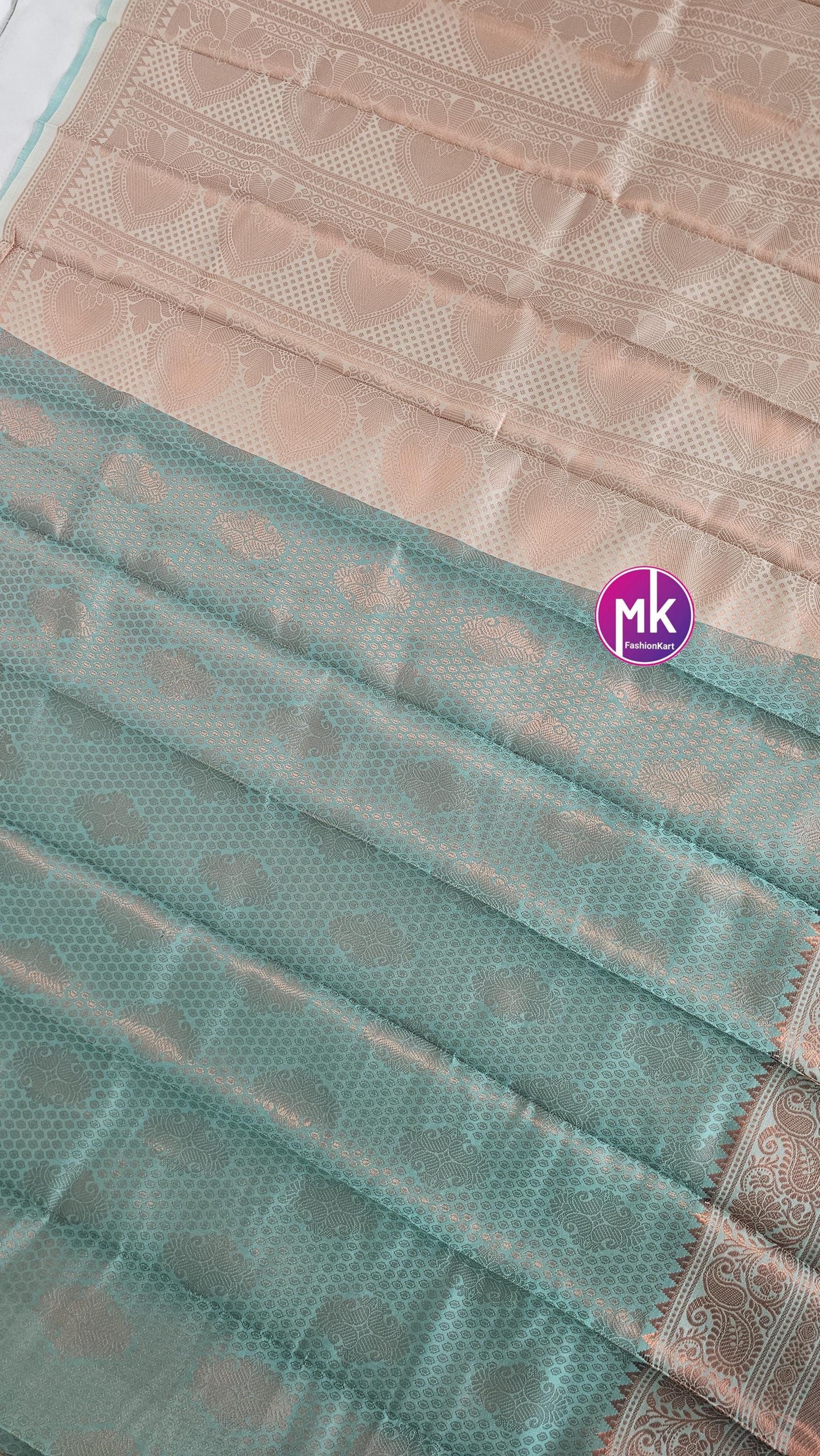 Flower designed Fancy Silk Teel green color saree with Running blouse - Saree with running blouse - Partywear Saree - MK Fashionkart