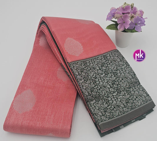 Beautiful Dark peach w Green color Fancy Art Tissue Silk saree w Running blouse - Saree w running blouse - Partywear Saree - MK Fashionkart