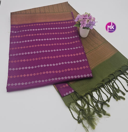 Fancy Art Silk Purple with Olive green color saree w Running blouse - Saree with running blouse - Partywear Saree - MK Fashionkart