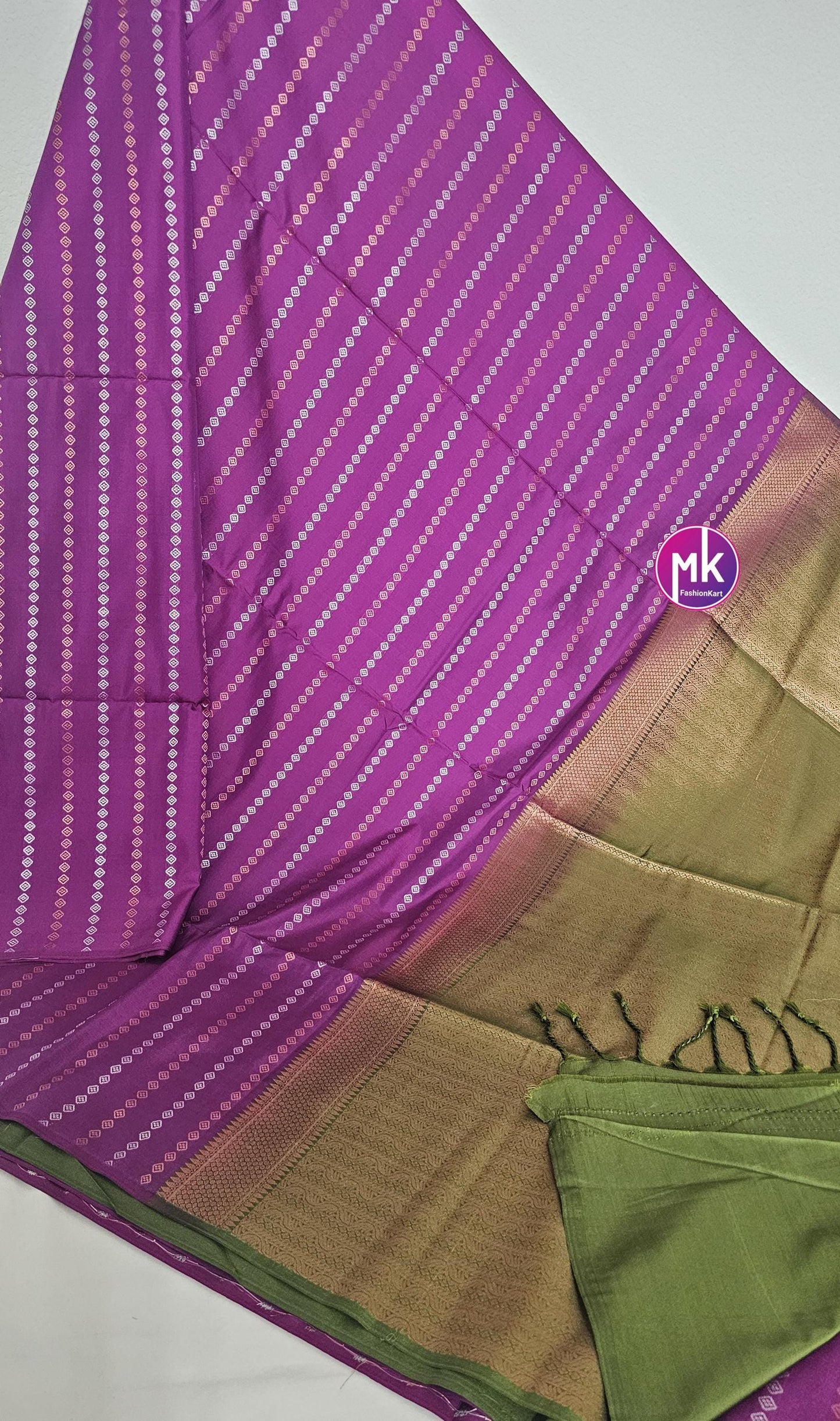 Fancy Art Silk Purple with Olive green color saree w Running blouse - Saree with running blouse - Partywear Saree - MK Fashionkart