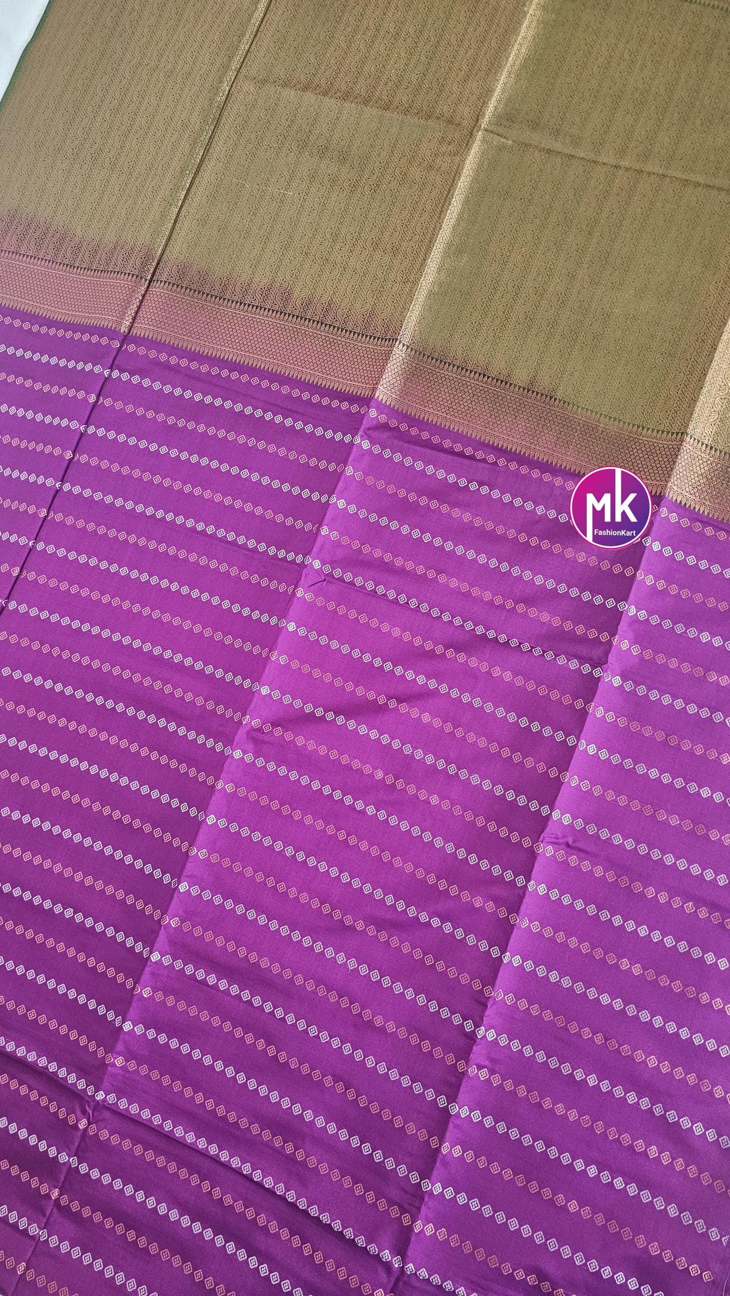 Fancy Art Silk Purple with Olive green color saree w Running blouse - Saree with running blouse - Partywear Saree - MK Fashionkart