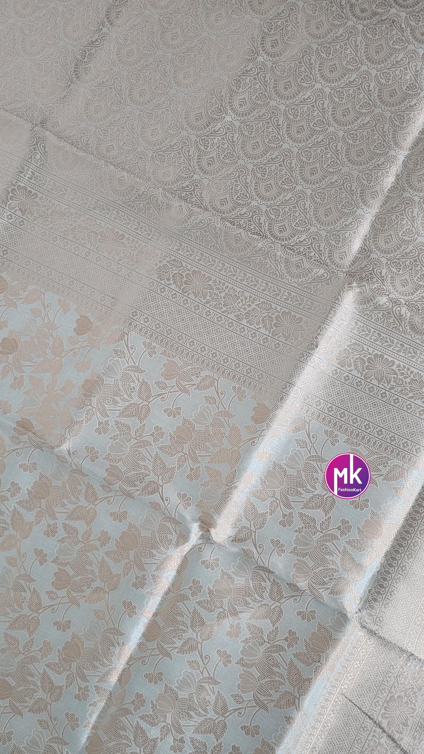 Flower and leafy designed Fancy Tissue Silk Pastel Gray with Silver color saree with Running blouse - Partywear Saree - MK Fashionkart