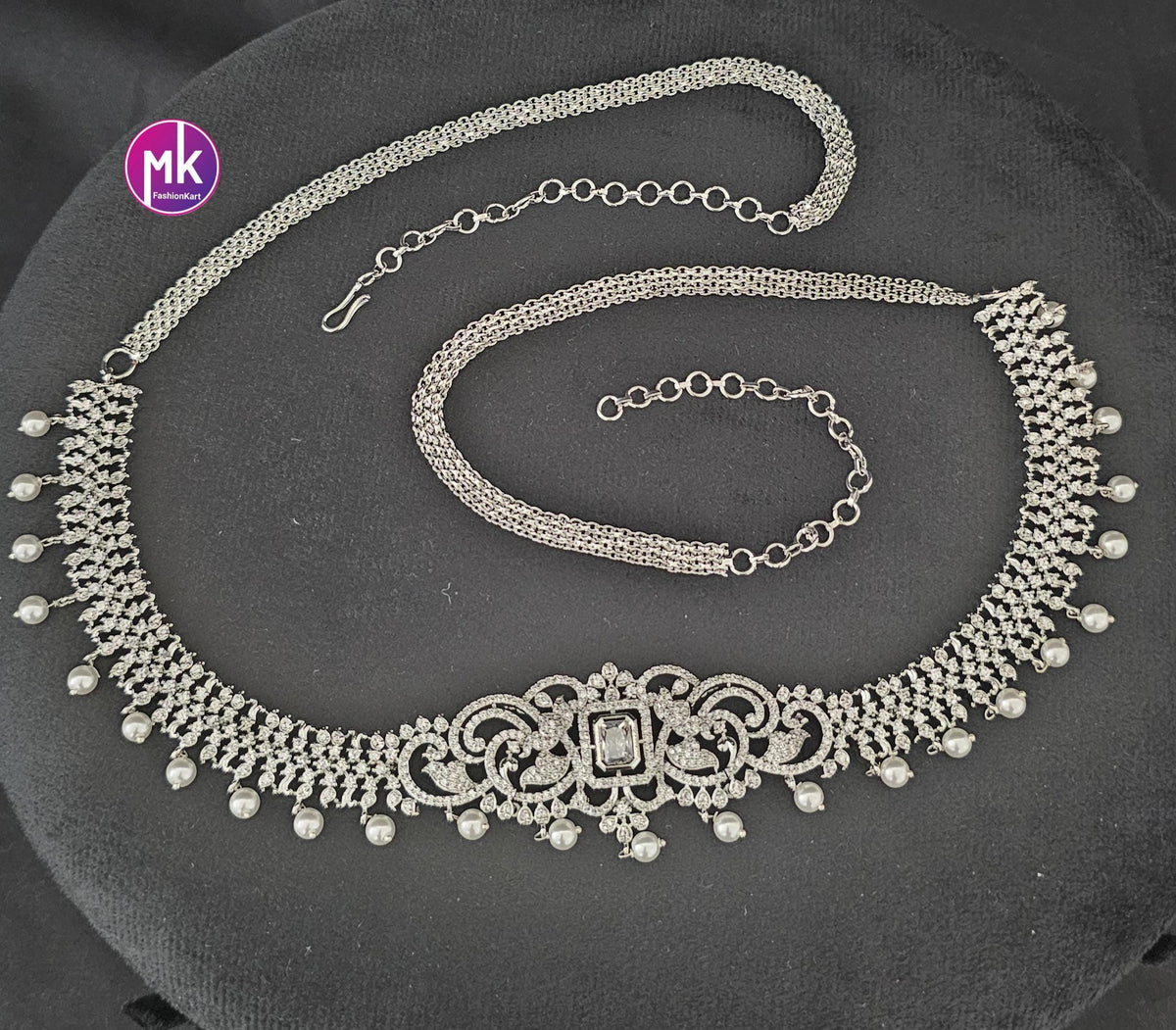 Premium Quality Silver finish AD and CZ Stone Hip Belt - MK Fashionkart -Fashion Jewelry - Indian Jewelry