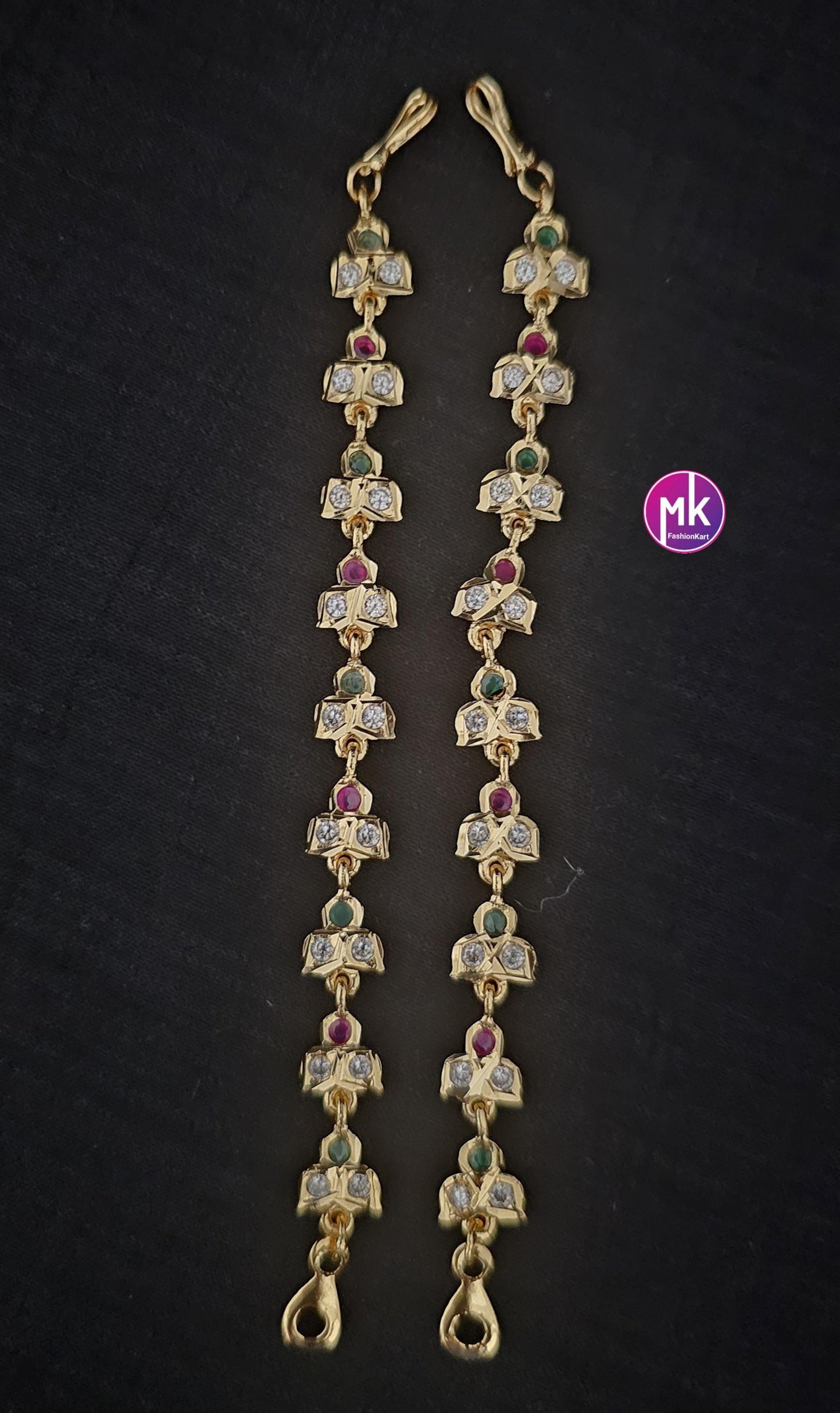 Gold finish AD stones Premium Jhumka Matti/Earring Mattal/Matti/Kaan Chain - Stone Mattal/Matti - MK Fashionkart - Fashion Jewelry