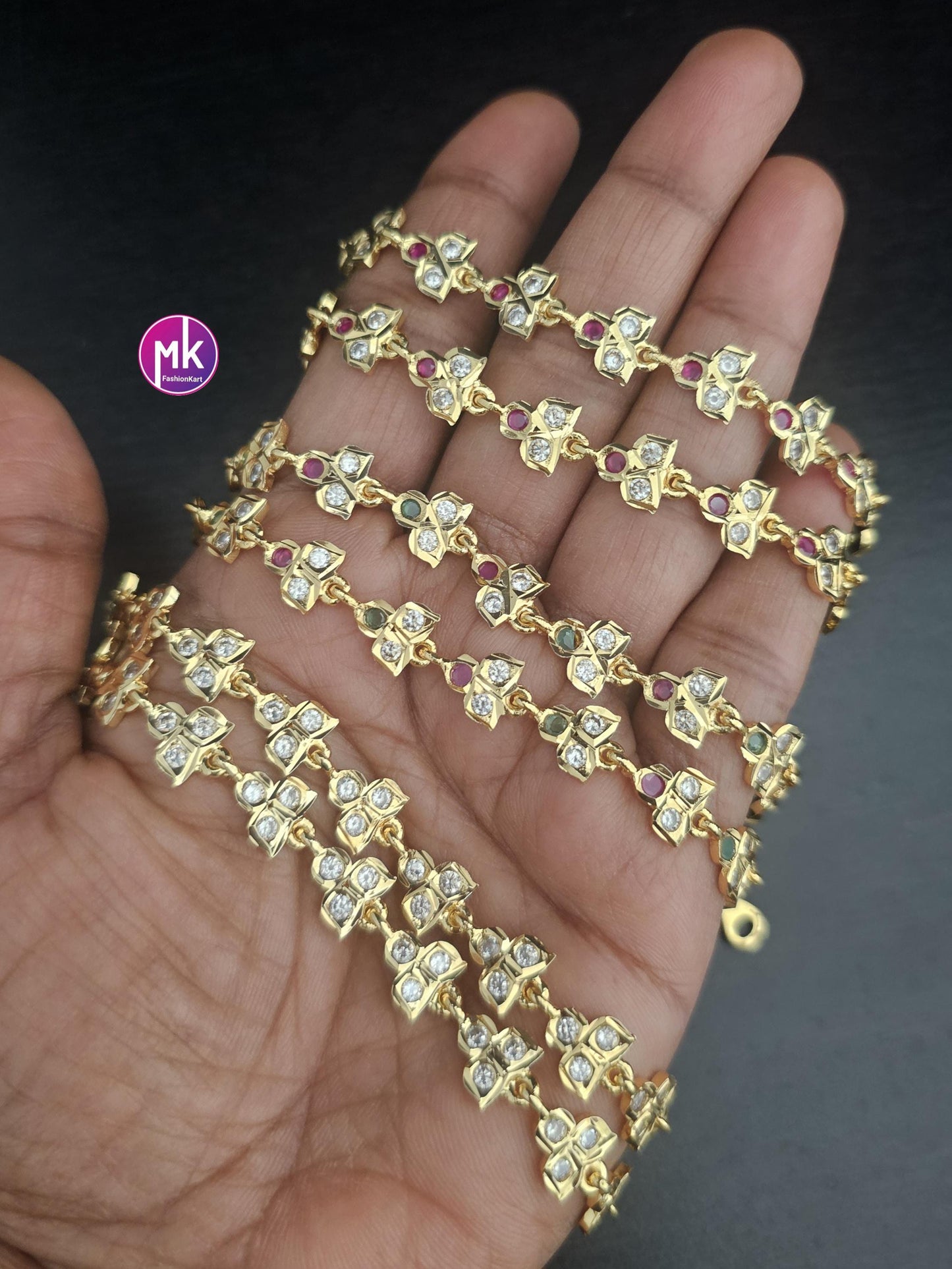 Gold finish AD stones Premium Jhumka Matti/Earring Mattal/Matti/Kaan Chain - Stone Mattal/Matti - MK Fashionkart - Fashion Jewelry