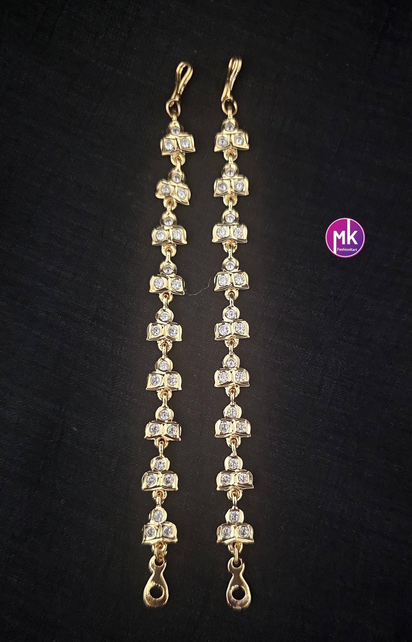 Gold finish AD stones Premium Jhumka Matti/Earring Mattal/Matti/Kaan Chain - Stone Mattal/Matti - MK Fashionkart - Fashion Jewelry