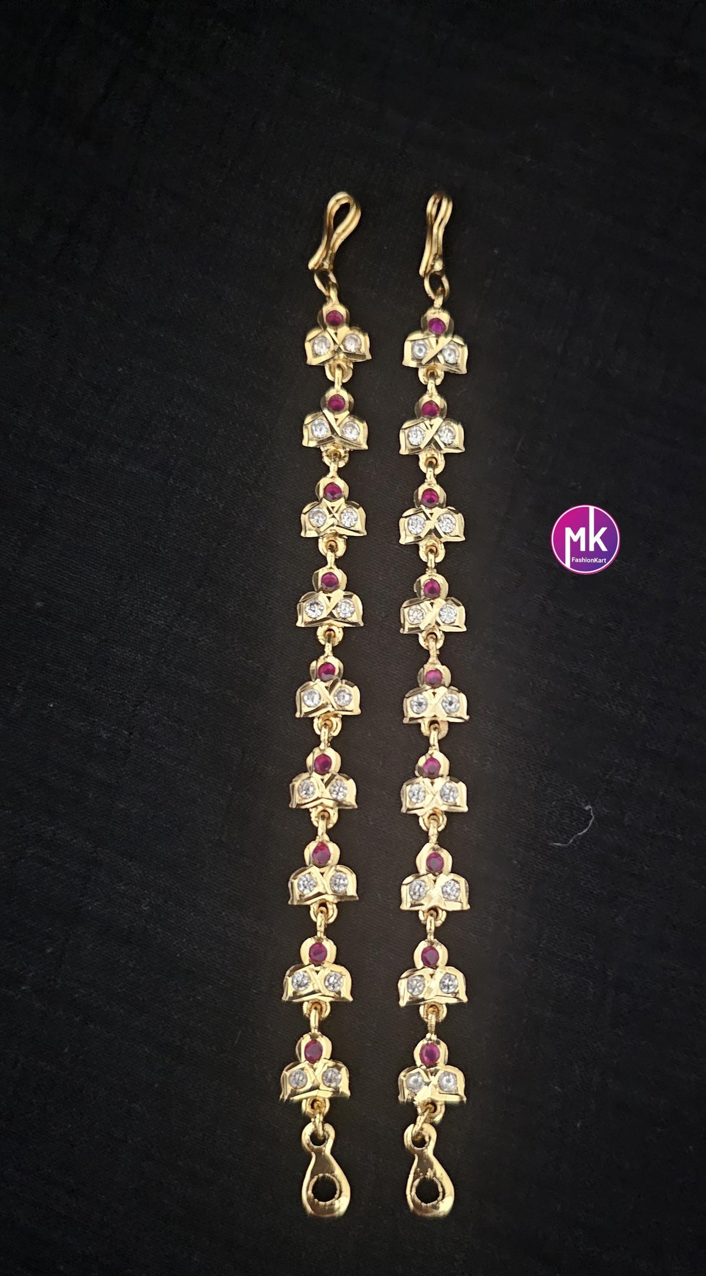 Gold finish AD stones Premium Jhumka Matti/Earring Mattal/Matti/Kaan Chain - Stone Mattal/Matti - MK Fashionkart - Fashion Jewelry