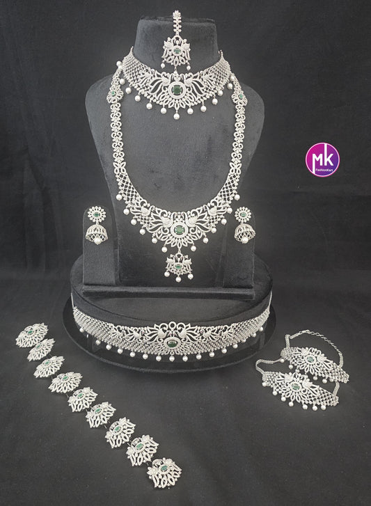 Celebrity Style Premium quality Emerald CZ/AD stone Jewelry - Bridal Combo set Wedding/Baby shower/Housewarming - MK Fashionkart