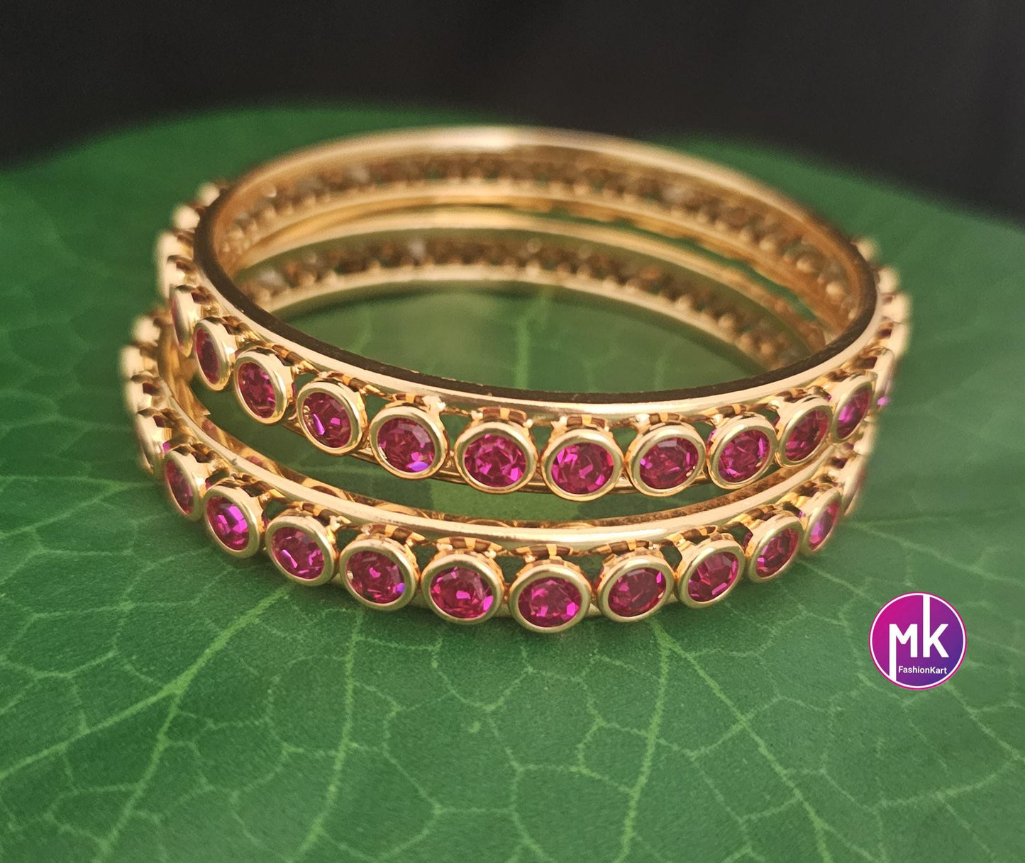 Gold finish AD stone Bangles - Wedding/Partywear Bangles - Set of 2 bangles - Size 2.4, 2.6 and 2.8 - Fashion Jewelry - MK Fashionkart