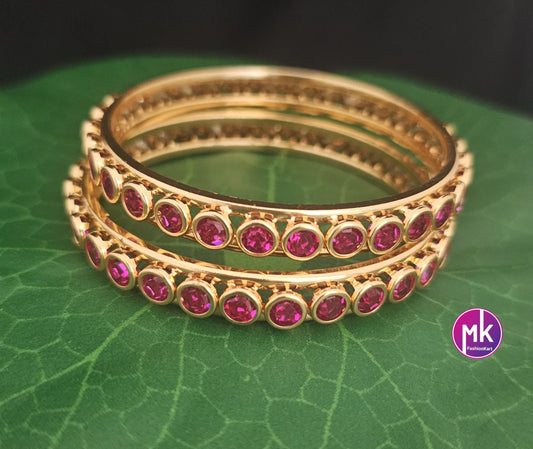 Gold finish AD stone Bangles - Wedding/Partywear Bangles - Set of 2 bangles - Size 2.4, 2.6 and 2.8 - Fashion Jewelry - MK Fashionkart