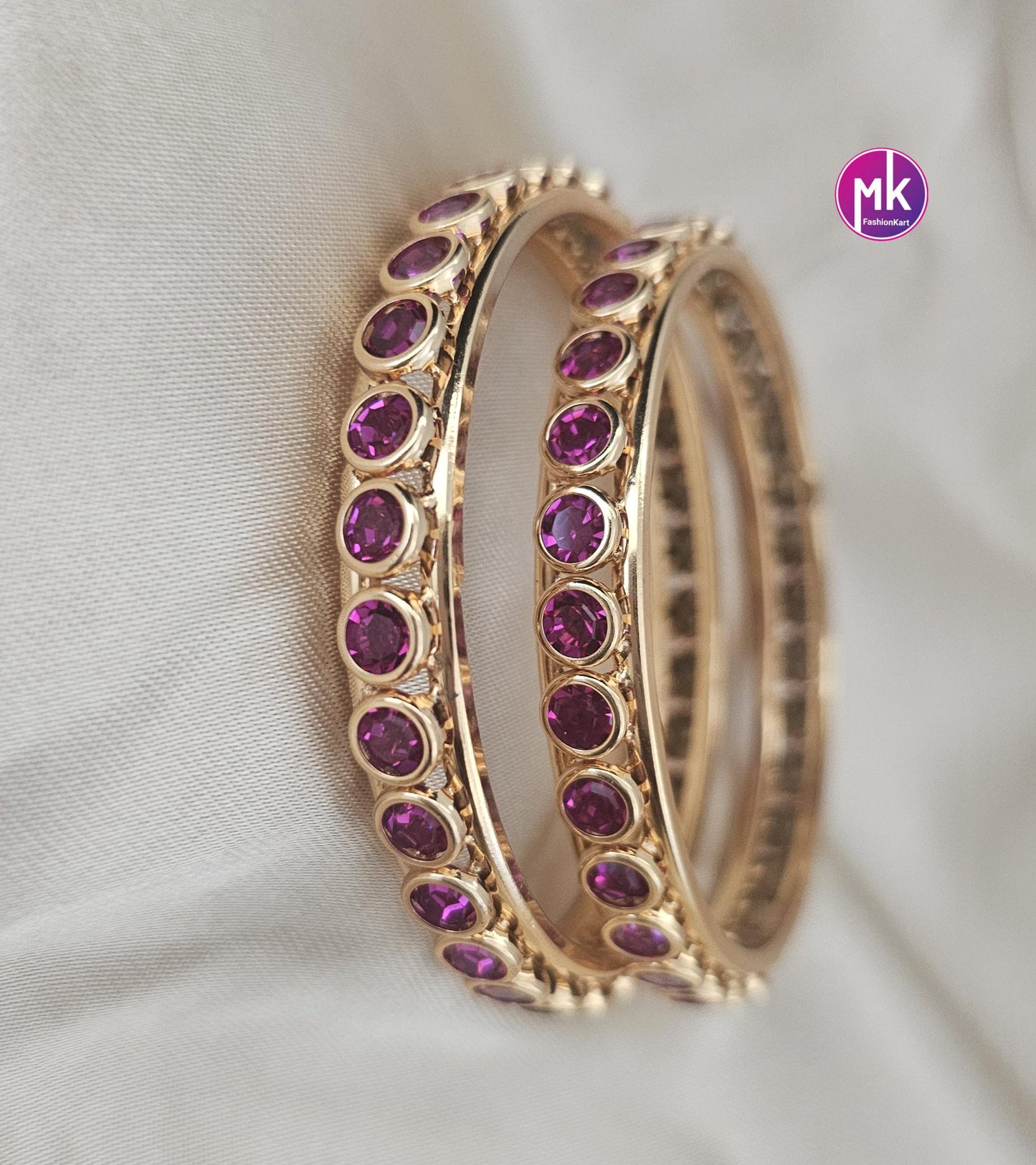 Gold finish AD stone Bangles - Wedding/Partywear Bangles - Set of 2 bangles - Size 2.4, 2.6 and 2.8 - Fashion Jewelry - MK Fashionkart