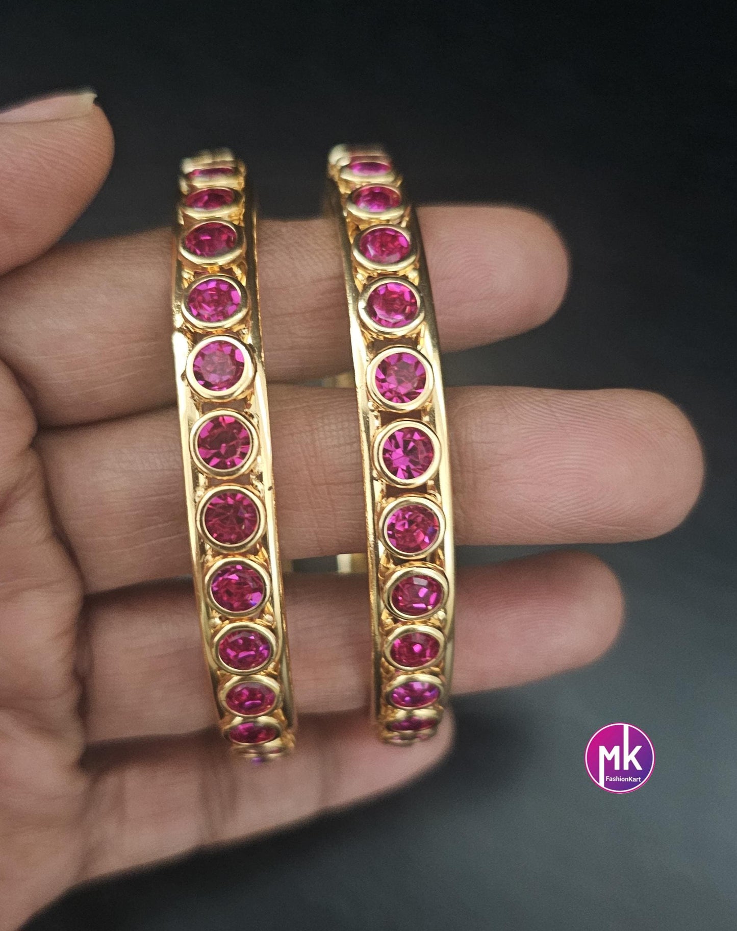 Gold finish AD stone Bangles - Wedding/Partywear Bangles - Set of 2 bangles - Size 2.4, 2.6 and 2.8 - Fashion Jewelry - MK Fashionkart