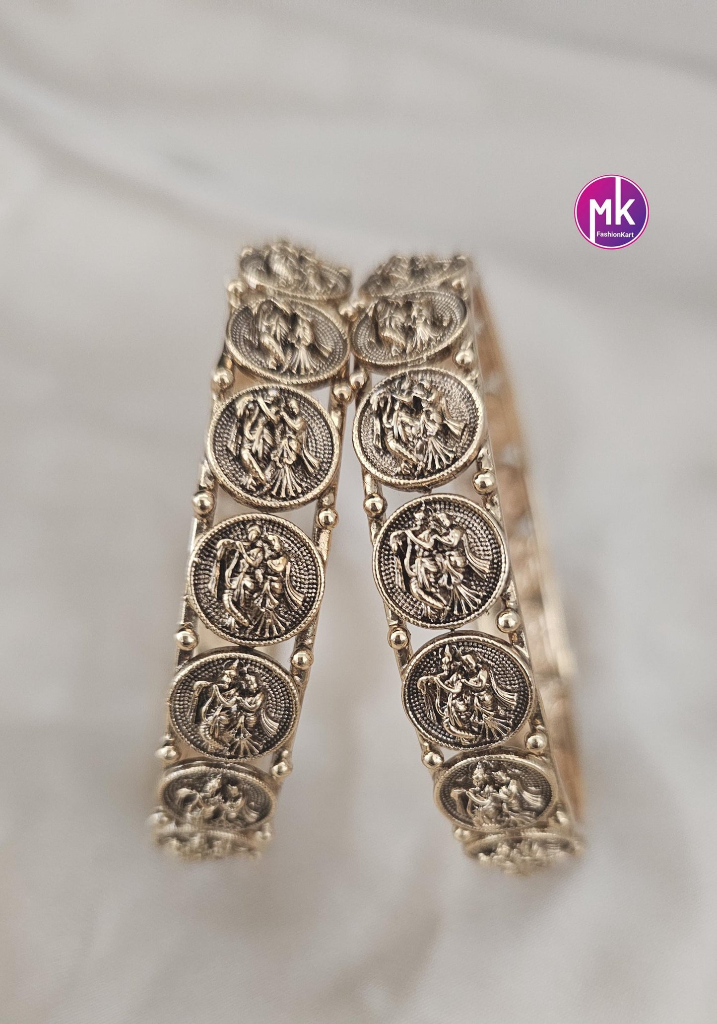 Radha Krishna premium quality Antique gold finish bangles - Set of 2 bangles - Size 2.6 and 2.8 - Fashion Jewelry - MK Fashionkart