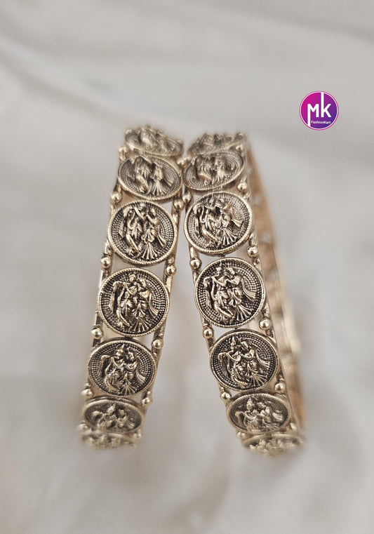 Radha Krishna premium quality Antique gold finish bangles - Set of 2 bangles - Size 2.6 and 2.8 - Fashion Jewelry - MK Fashionkart