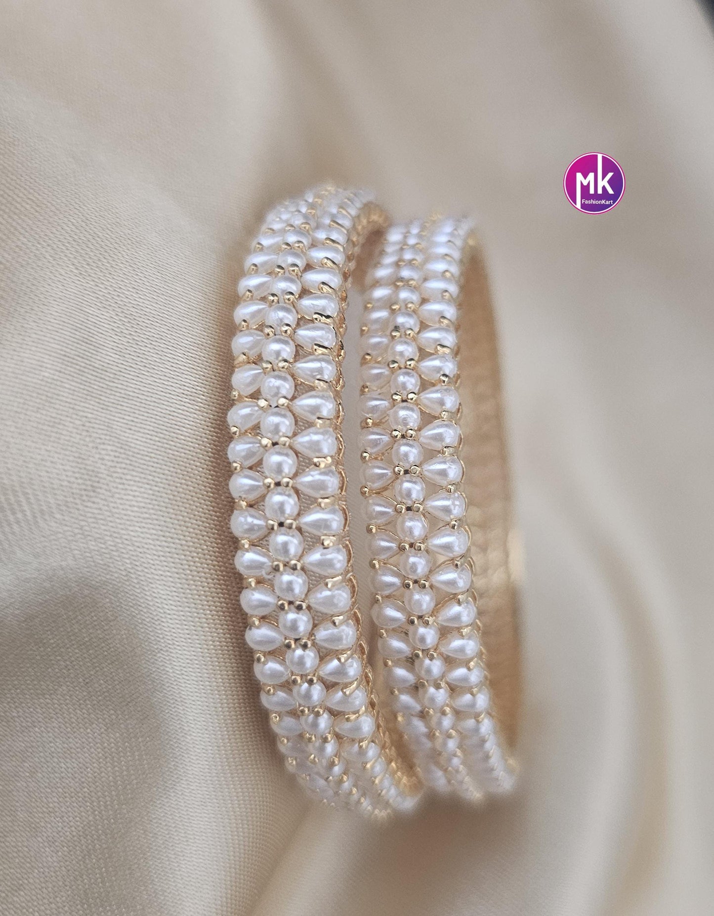 Hyderabad pearl premium gold finish Bangles - Set of 2 bangles - Size 2.6 and 2.8 - Fashion Jewelry - MK Fashionkart