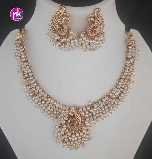 Peacock design premium quality matte finish necklace with matching big Earrings - Fashion Jewelry - MK Fashionkart