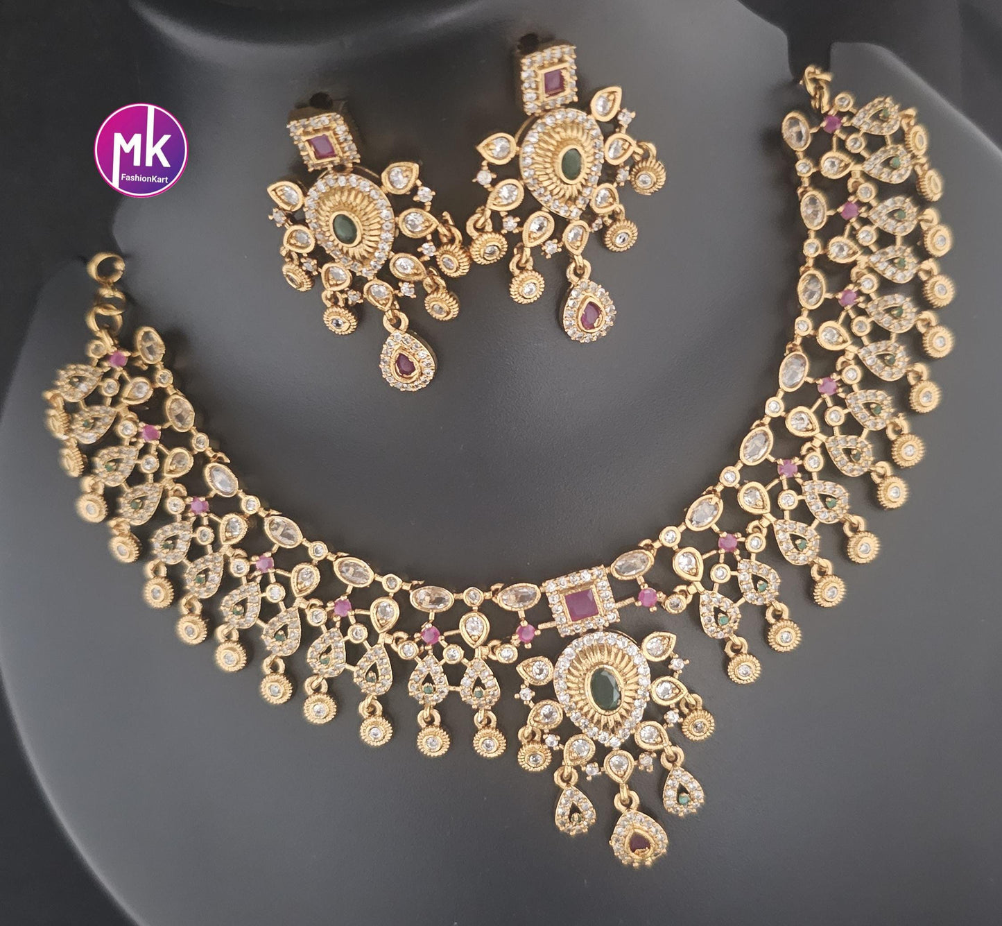 Premium Quality Matte finish Choker cum Necklace with Beautiful Earrings - MK Fashionkart - Fashion Jewelry