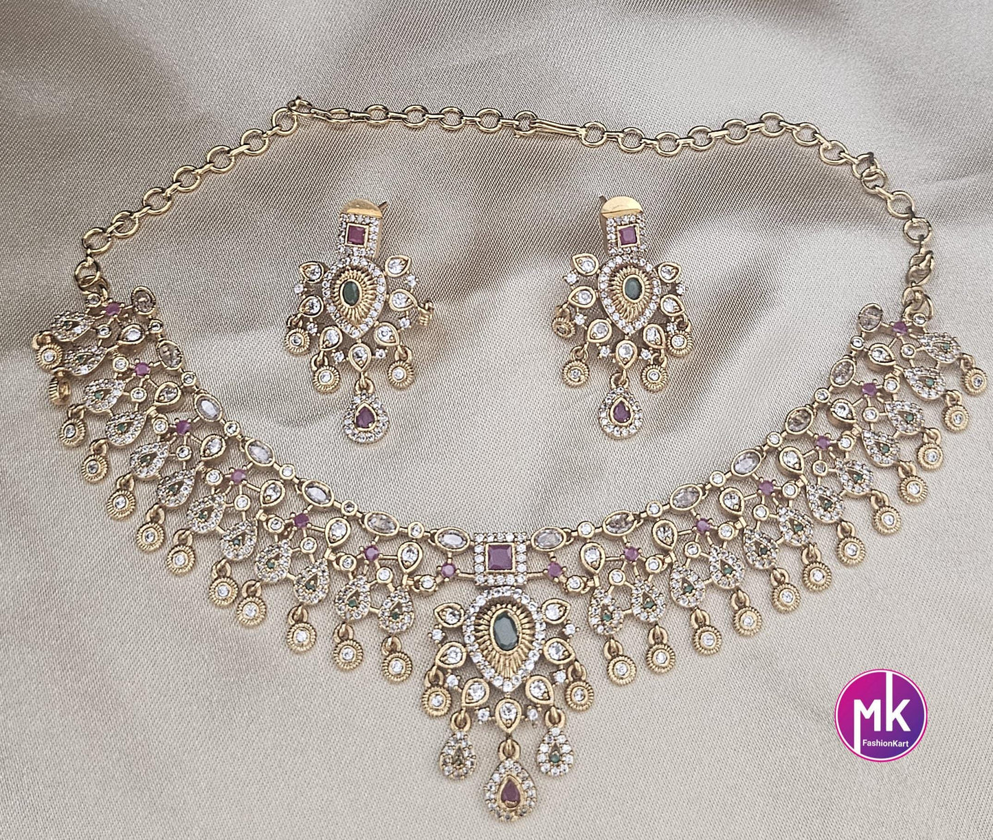Premium Quality Matte finish Choker cum Necklace with Beautiful Earrings - MK Fashionkart - Fashion Jewelry