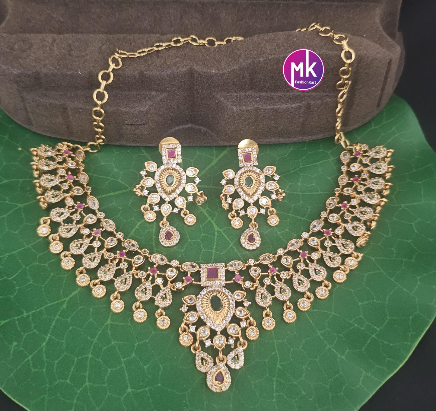 Premium Quality Matte finish Choker cum Necklace with Beautiful Earrings - MK Fashionkart - Fashion Jewelry