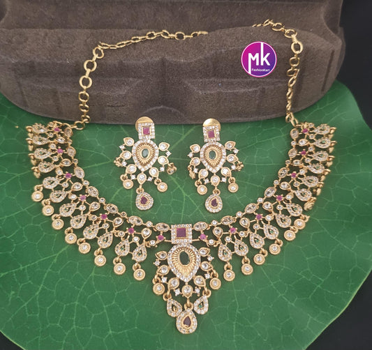 Premium Quality Matte finish Choker cum Necklace with Beautiful Earrings - MK Fashionkart - Fashion Jewelry