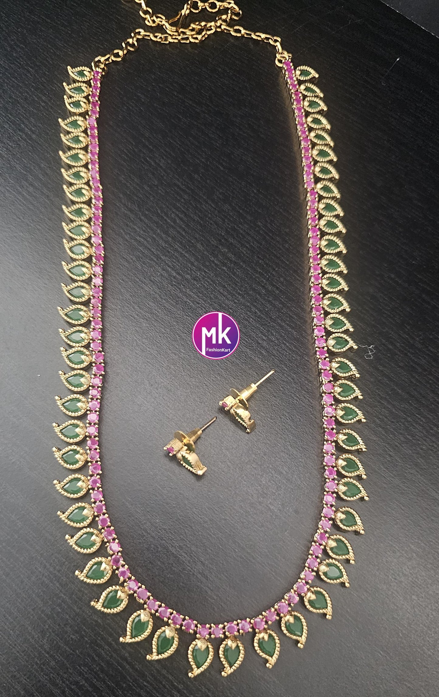 Traditional Kerala style Matte gold finish Haram with matching cute Earrings - Wedding/Partywear Haram - Fashion Jewelry - MK Fashionkart