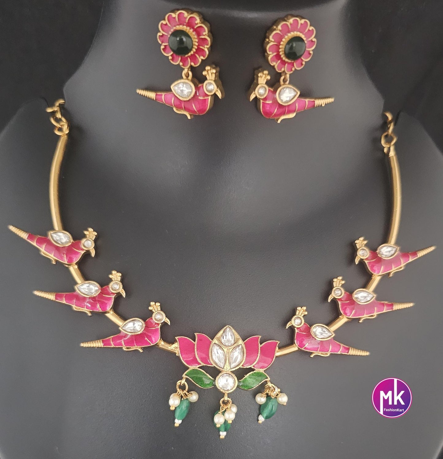 Vibrant color Meenakari work trendy Necklace with matching Earrings - Fashion Jewelry - Mk Fashionkart
