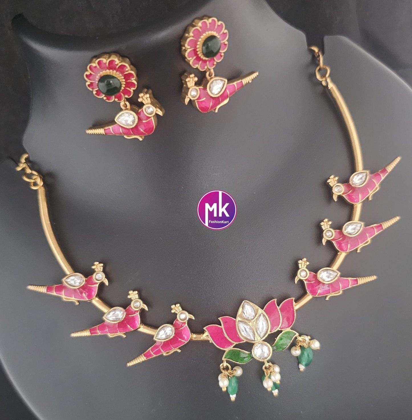 Vibrant color Meenakari work trendy Necklace with matching Earrings - Fashion Jewelry - Mk Fashionkart