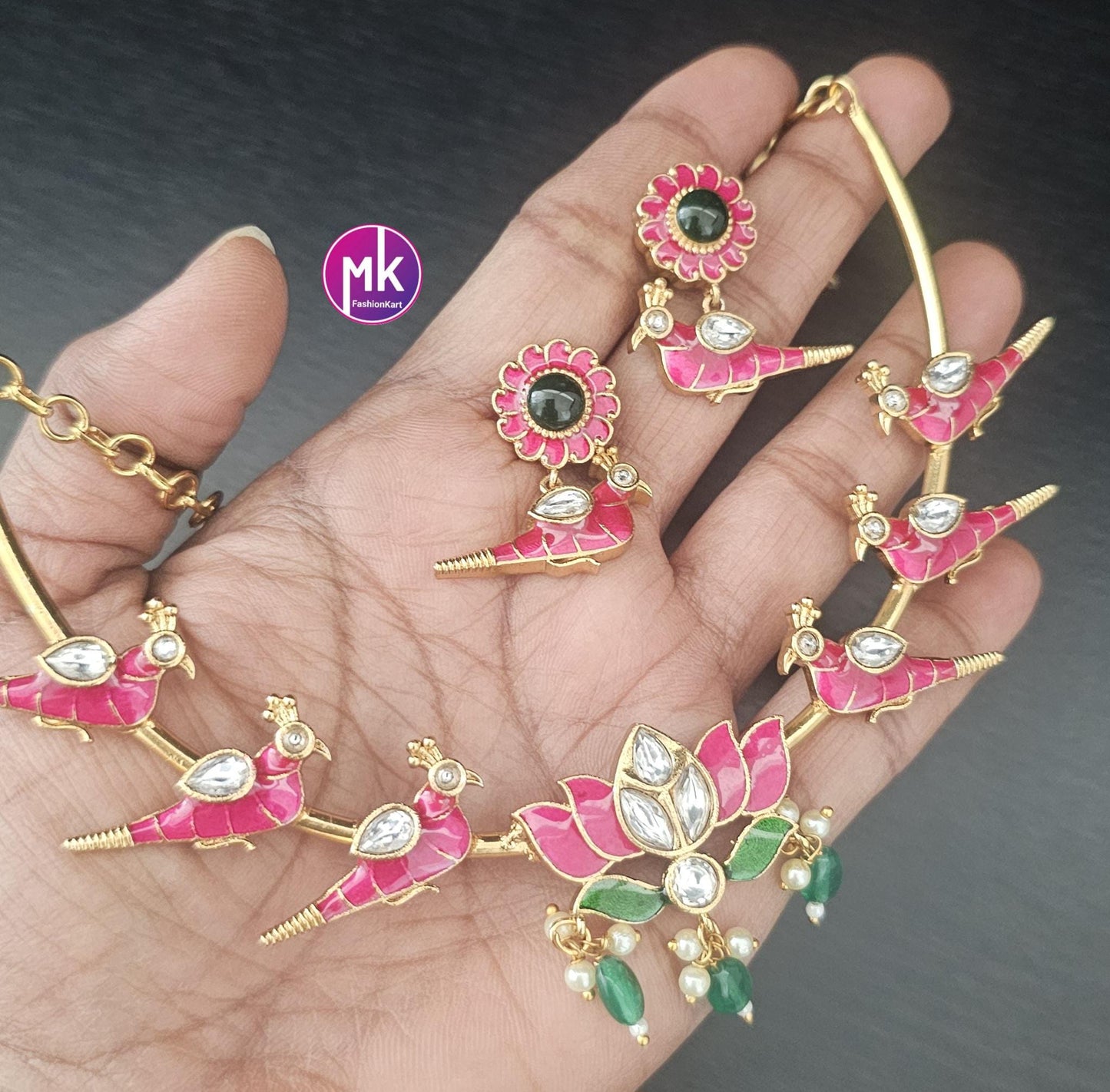 Vibrant color Meenakari work trendy Necklace with matching Earrings - Fashion Jewelry - Mk Fashionkart