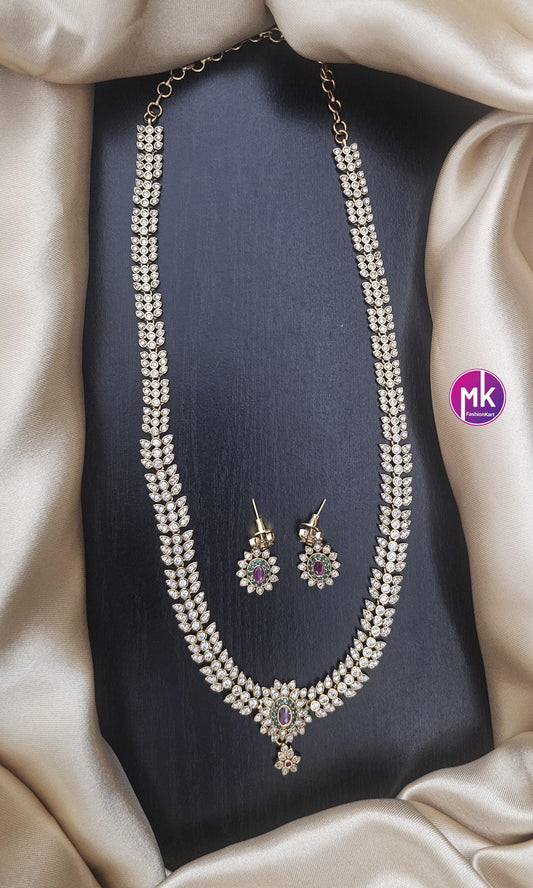Premium Matte gold finish AD stone Haram with matching Earrings - Wedding Haram - Traditional Jewelry - Fashion Jewelry - MK Fashionkart