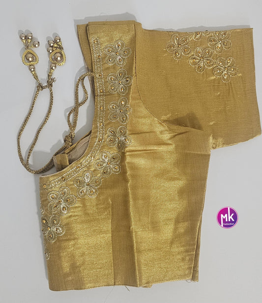 Golden Color Readymade Saree Blouse (BATCH 3) - Silk with Embroidery blouse - Size 36 - Saree/Lehenga Blouse - MK Fashionkart