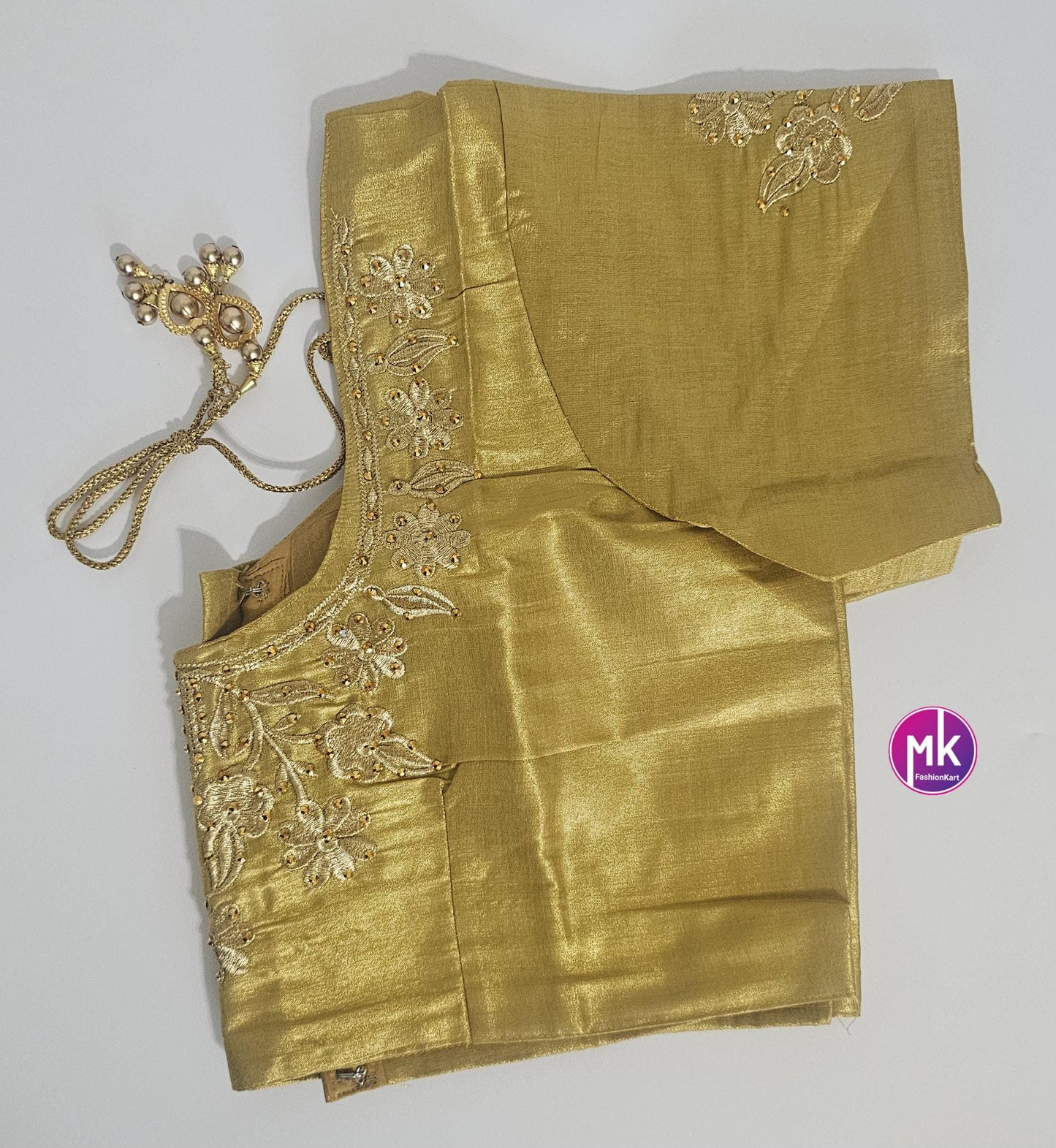 Golden Color Readymade Saree Blouse (BATCH 2) - Silk with Embroidery blouse - Size 44 - Saree/Lehenga Blouse - MK Fashionkart