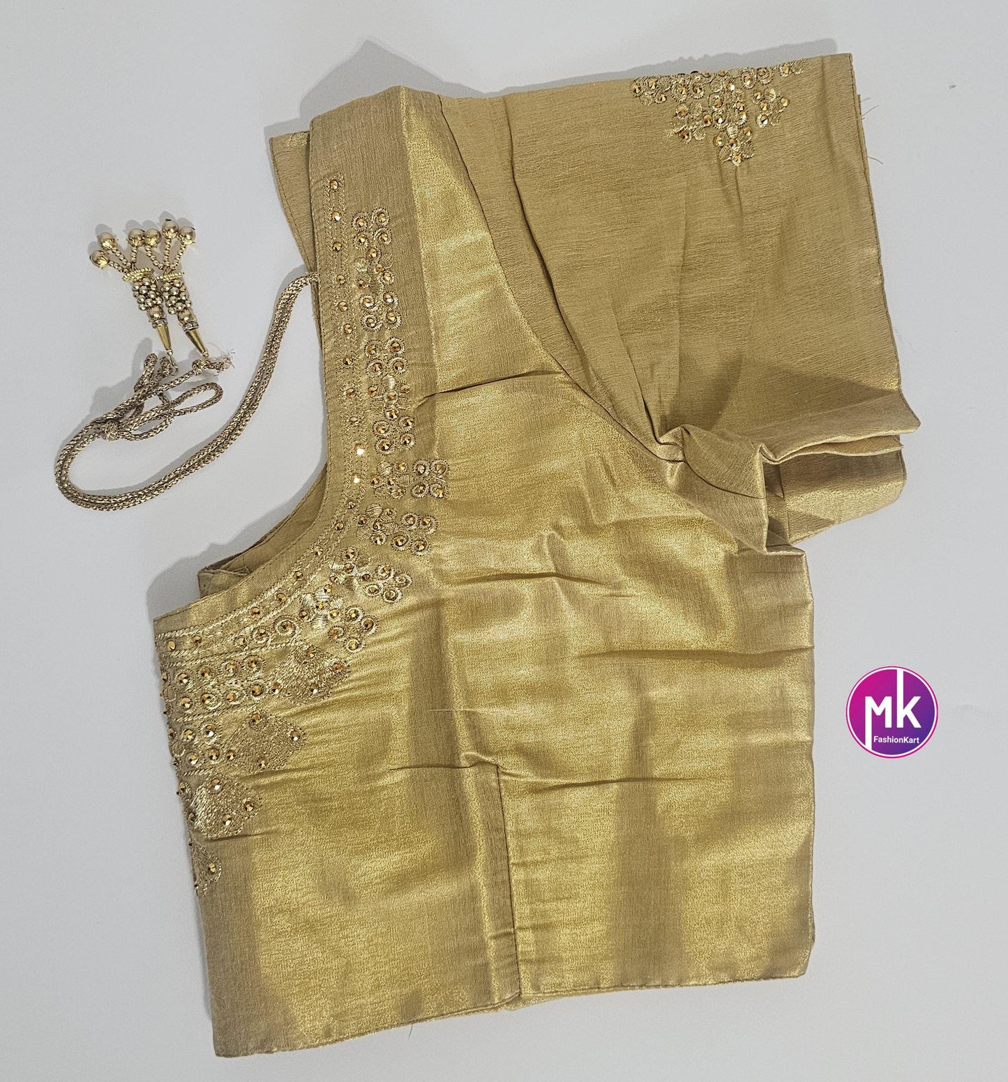 Golden Color Readymade Saree Blouse (BATCH 2) - Silk with Embroidery blouse - Size 44 - Saree/Lehenga Blouse - MK Fashionkart