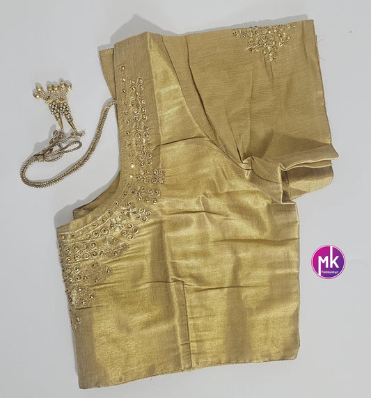 Golden Color Readymade Saree Blouse (BATCH 2) - Silk with Embroidery blouse - Size 44 - Saree/Lehenga Blouse - MK Fashionkart