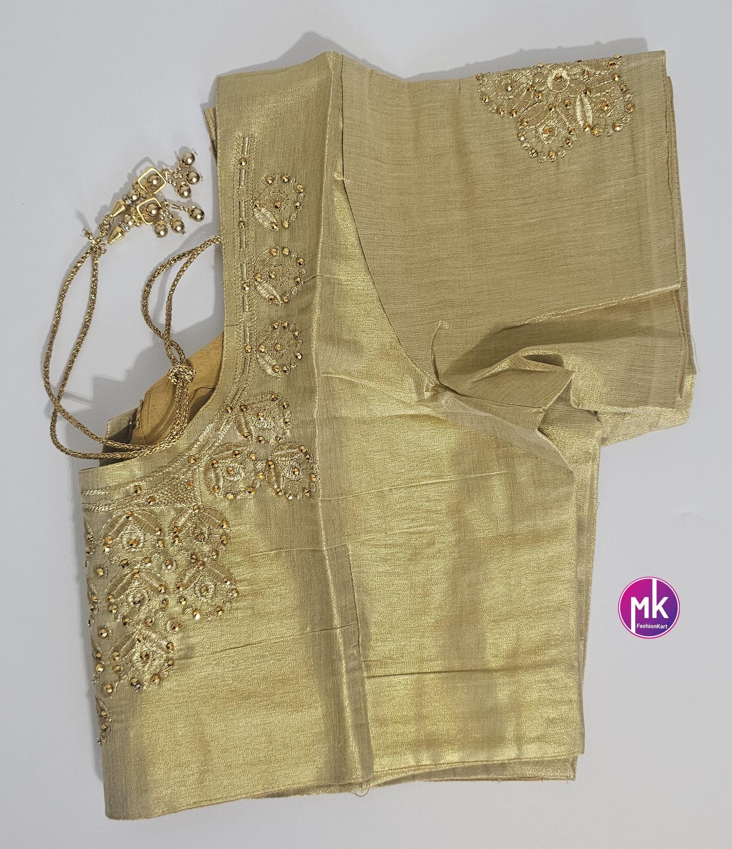 Golden Color Readymade Saree Blouse (BATCH 2) - Silk with Embroidery blouse - Size 44 - Saree/Lehenga Blouse - MK Fashionkart
