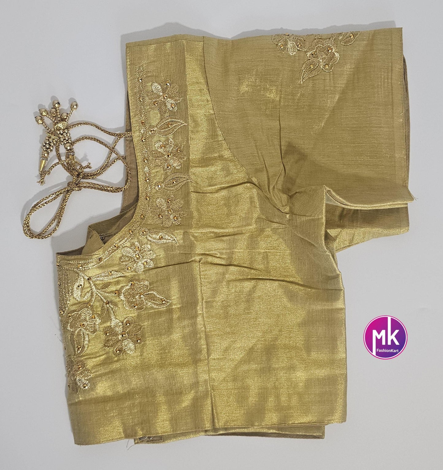 Golden Color Readymade Saree Blouse (BATCH 2) - Silk with Embroidery blouse - Size 44 - Saree/Lehenga Blouse - MK Fashionkart