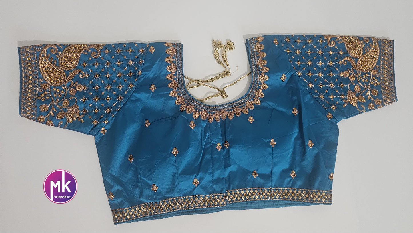 Readymade Saree Blouse - Soft Silk Embroidery Blouses for Saree/Lehenga - Size 38" and 40" - MK Fashionkart