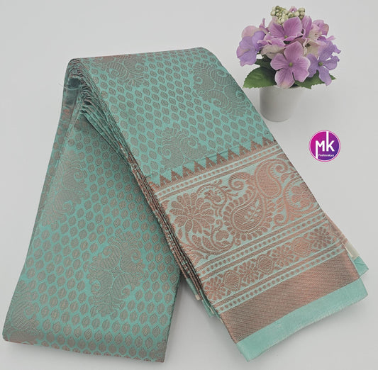 Flower designed Fancy Silk Teel green color saree with Running blouse - Saree with running blouse - Partywear Saree - MK Fashionkart
