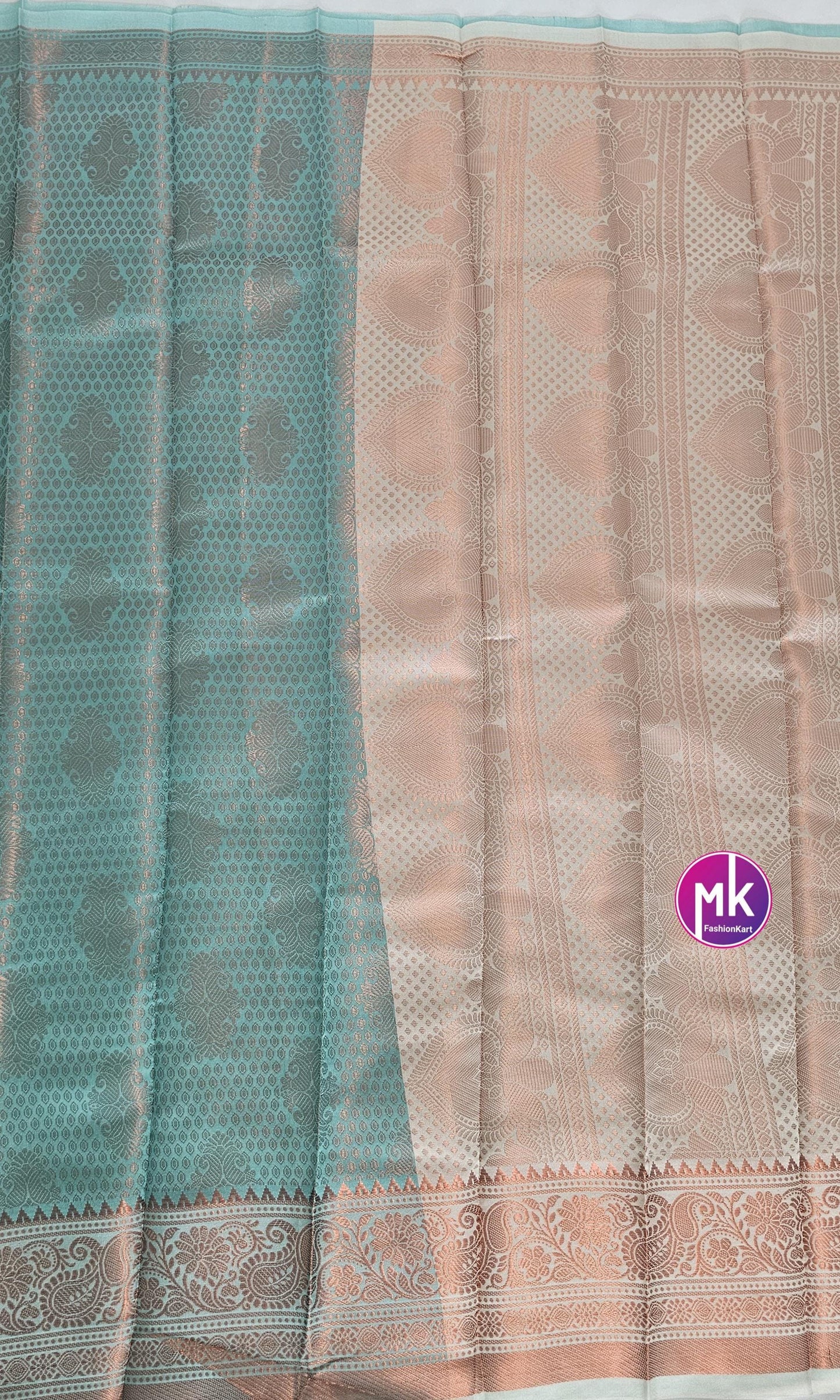 Flower designed Fancy Silk Teel green color saree with Running blouse - Saree with running blouse - Partywear Saree - MK Fashionkart