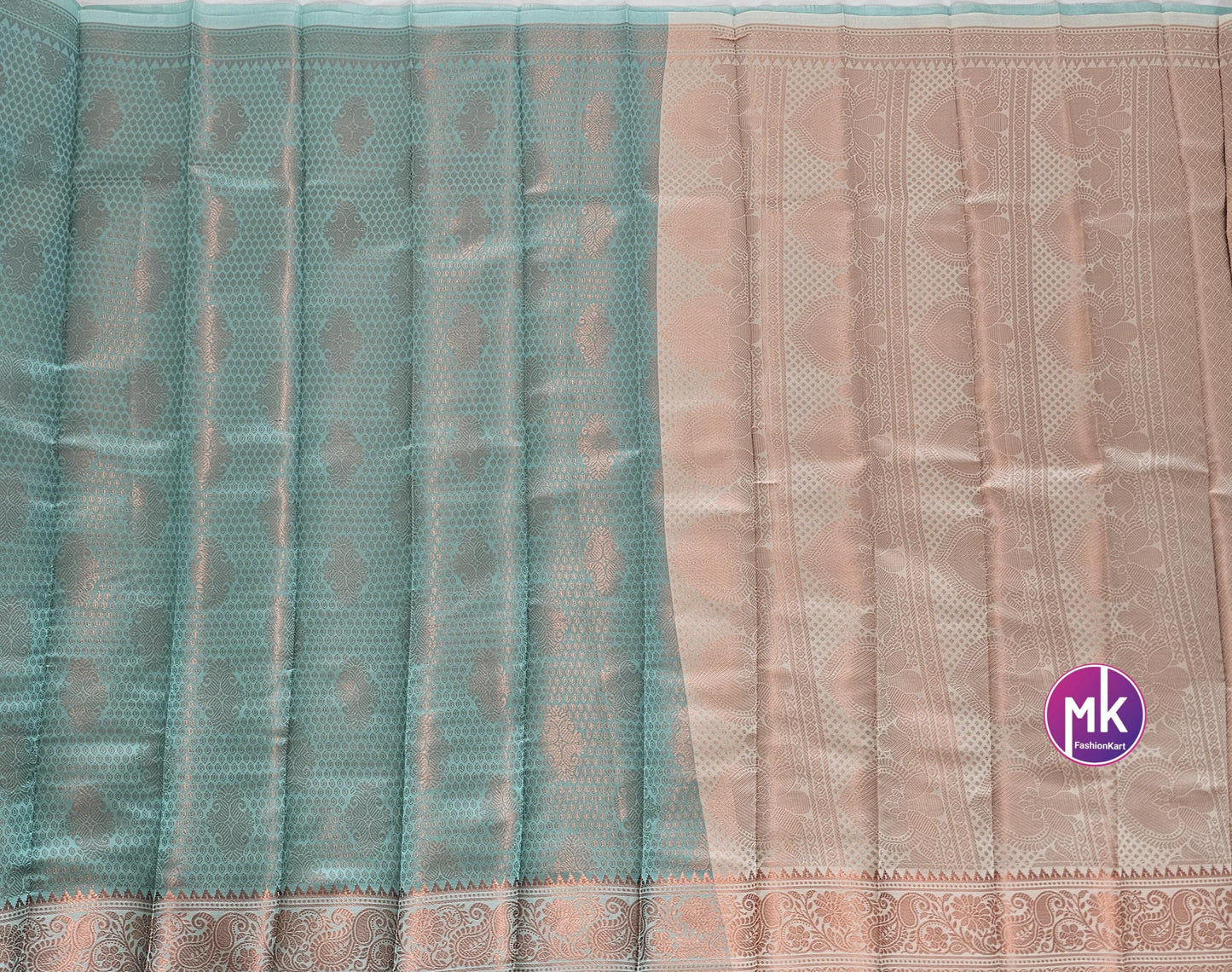 Flower designed Fancy Silk Teel green color saree with Running blouse - Saree with running blouse - Partywear Saree - MK Fashionkart