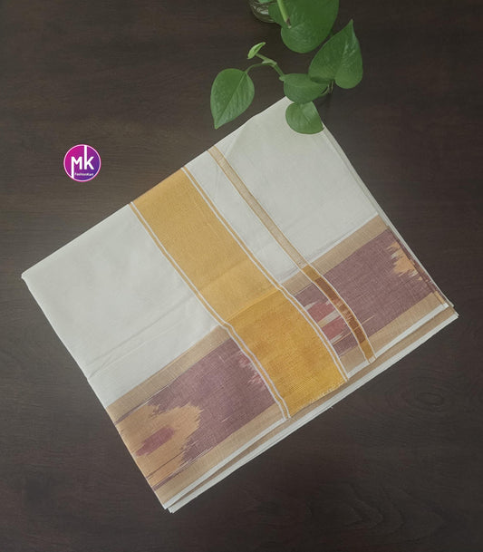 Traditional Pochampally border Kerala Kasavu cotton Saree - Poojaja Saree from kerala - Stylish cotton Saree for all season - MK Fashionkart