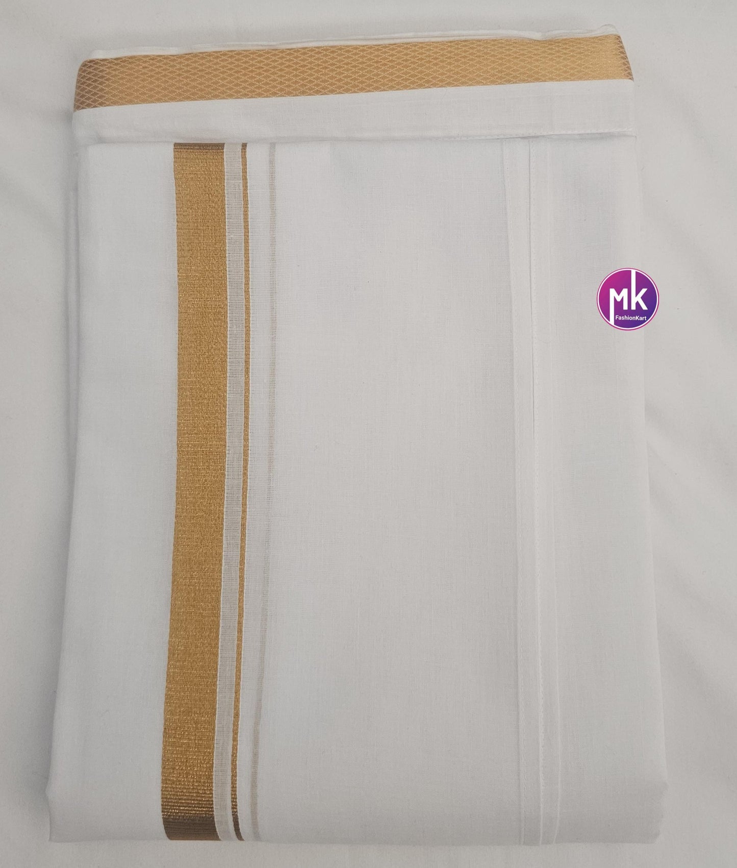 Men's Silk Cotton Dhothi or Vesti (with Fastner) - Adult and Teenager Dhothi  gold color Jari - size adjustable - 24/26, 28/30, 32/34, 36/38