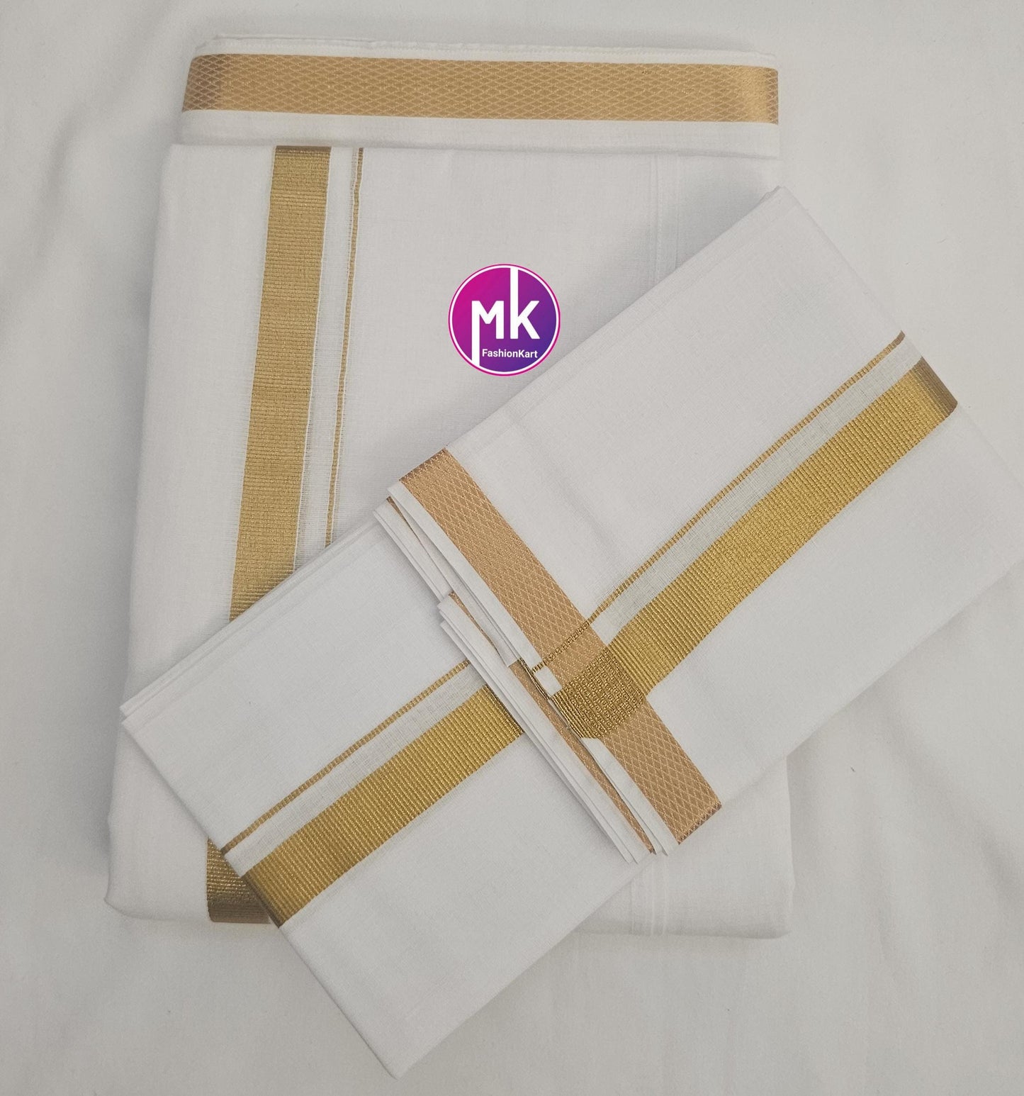 Men's Silk Cotton Dhothi/Vesti w Towel/Angavasthram (w Fastner) - Adult and Teenager Dhothi - size adjustable - 24/26, 28/30, 32/34, 36/38