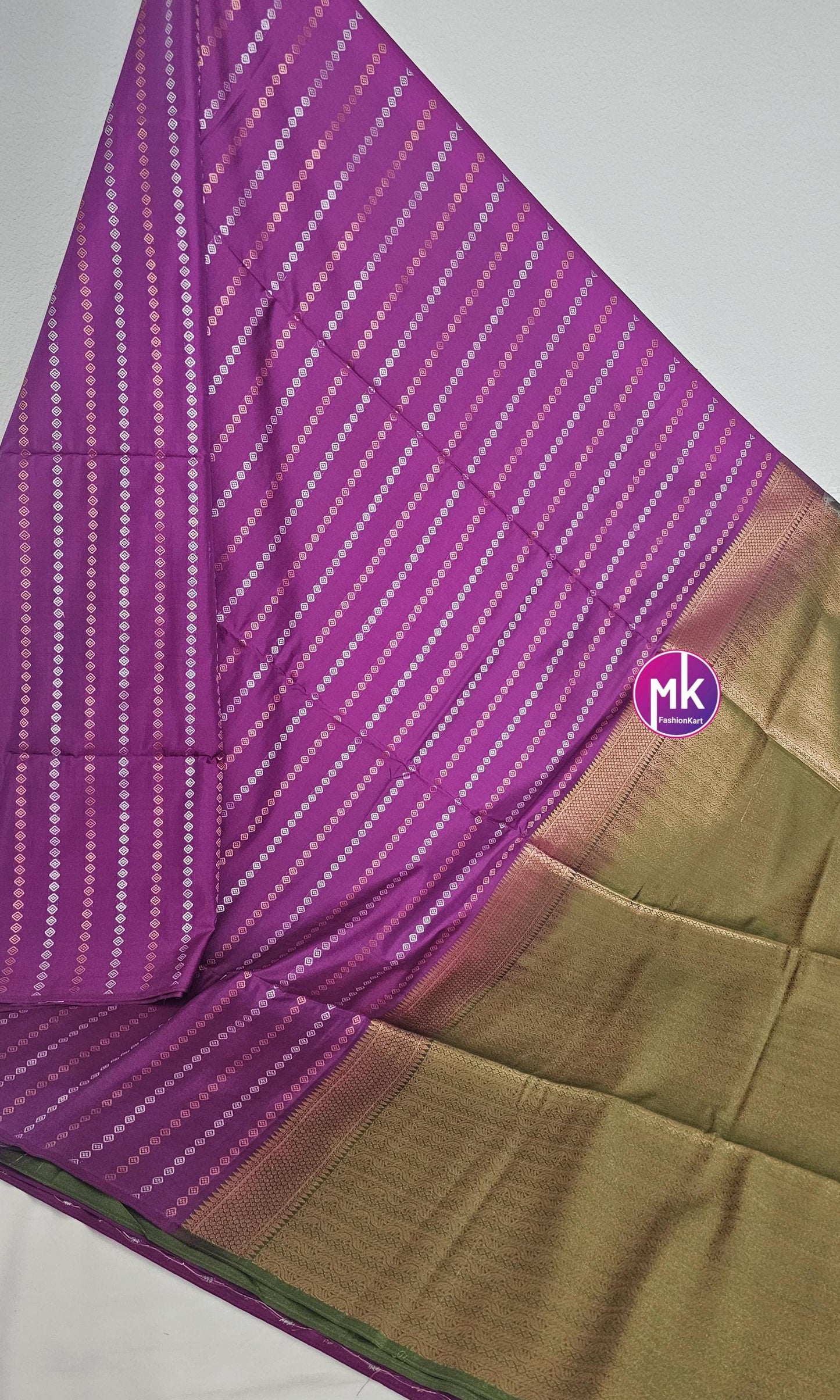 Fancy Art Silk Purple with Olive green color saree w Running blouse - Saree with running blouse - Partywear Saree - MK Fashionkart