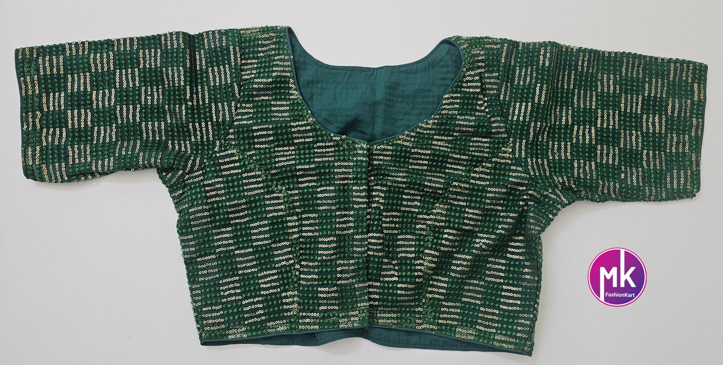 Readymade Saree Blouse - Celebrity style Netted Sequence, Embroidery work High Neck Blouse - Saree/Lehenga blouse - Size 36", 40"