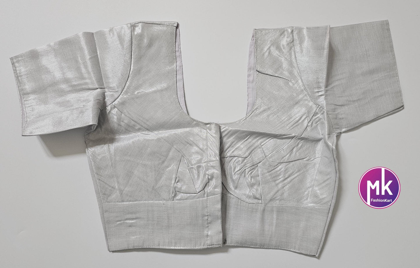 Readymade Saree Blouse - Silk Base Silver Color Plain Blouse  - Saree/Lehenga blouse - Size 36", 38" 40" and 42" - MK Fashionkart