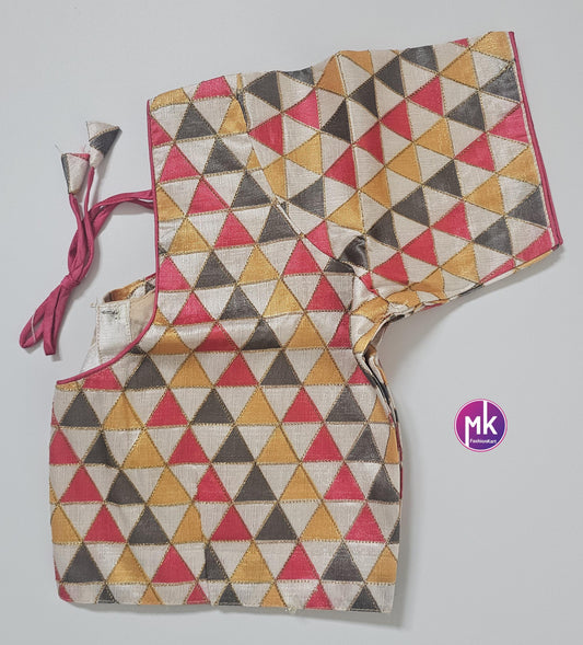 Readymade Saree Blouse - Silk Basse Multi-color Triangle design Blouse - Saree/Lehenga blouse - Size 40" - MK Fashionkart